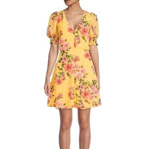 Vince Camuto Floral Print Puff Sleeve Chiffon Minidress - Size 8